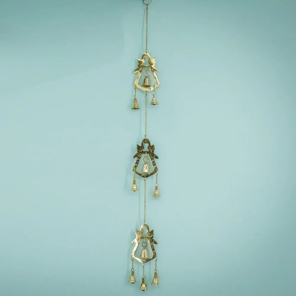 Vintage Brass Angels Chime Hanging Bells Windchimes Chimes Wall Decor Decoration